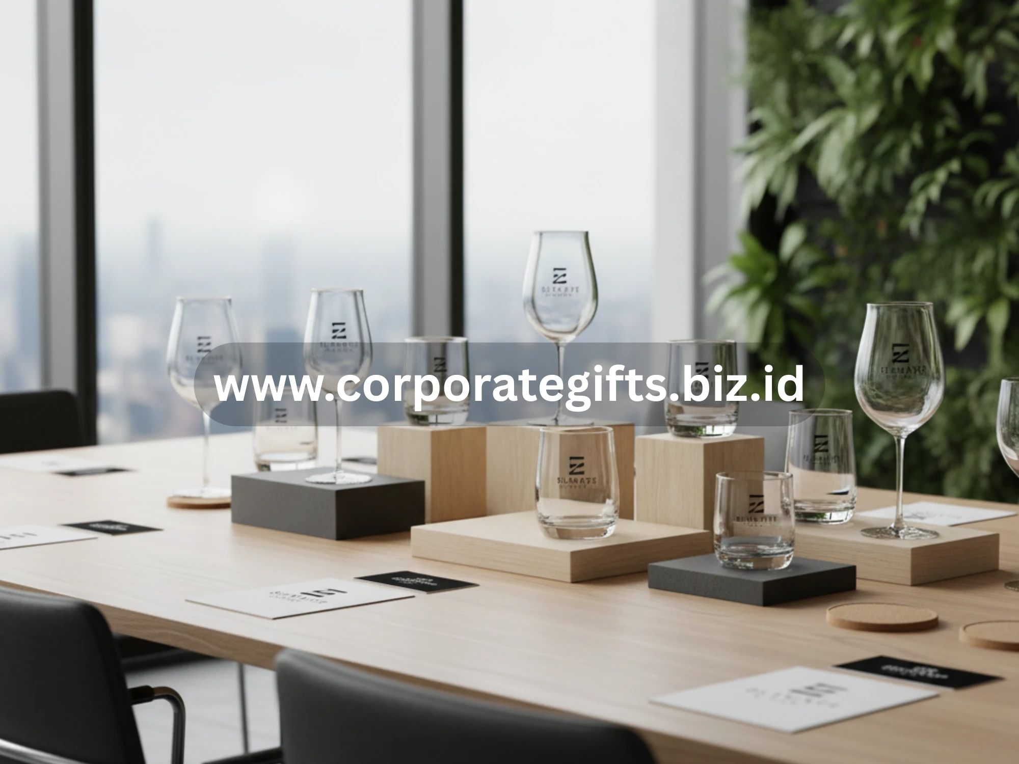 Souvenir gelas kaca dengan sablon logo minimalis untuk seminar